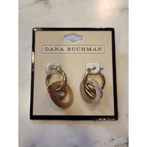 Dana Buchman Gold & Beige Interlocking Hoop Earrings